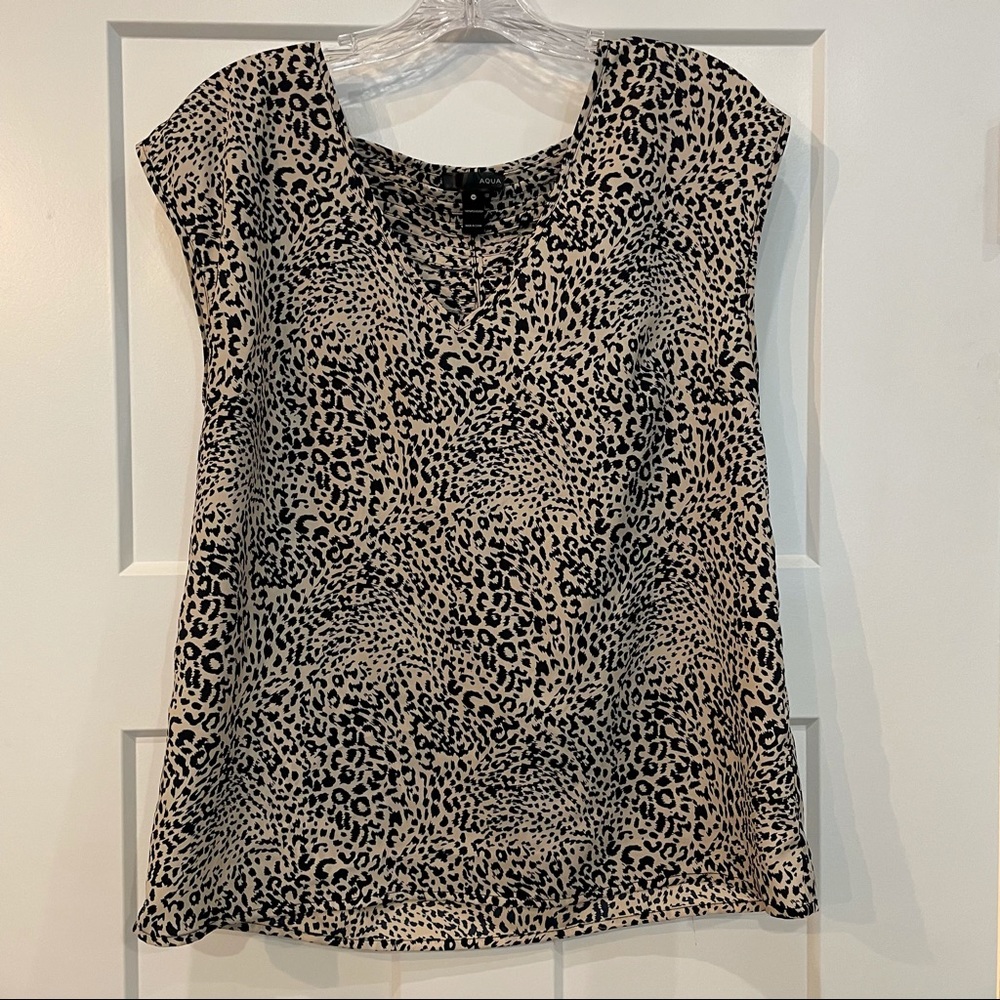NWOT Aqua Leopard Print Blouse w/ Back Detail
